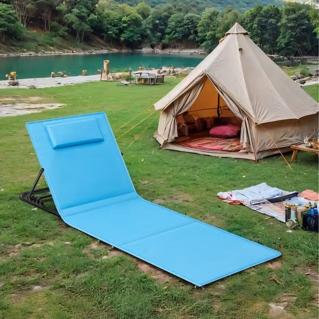 SONGMICS Set of 2 Portable Folding Beach Sunloungers in Blue with Adjustable Headrests and Powder Coated Steel Frames