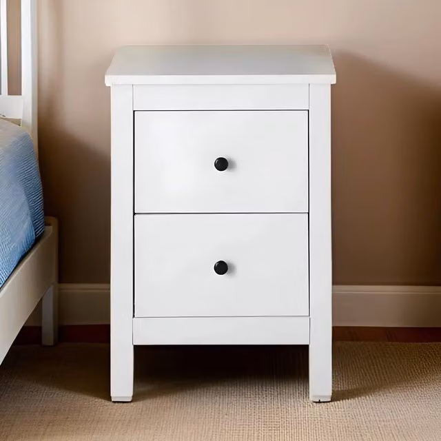 FORGEVIO Modern White 2 Drawer Bedside Cabinet with Black Knobs – 1