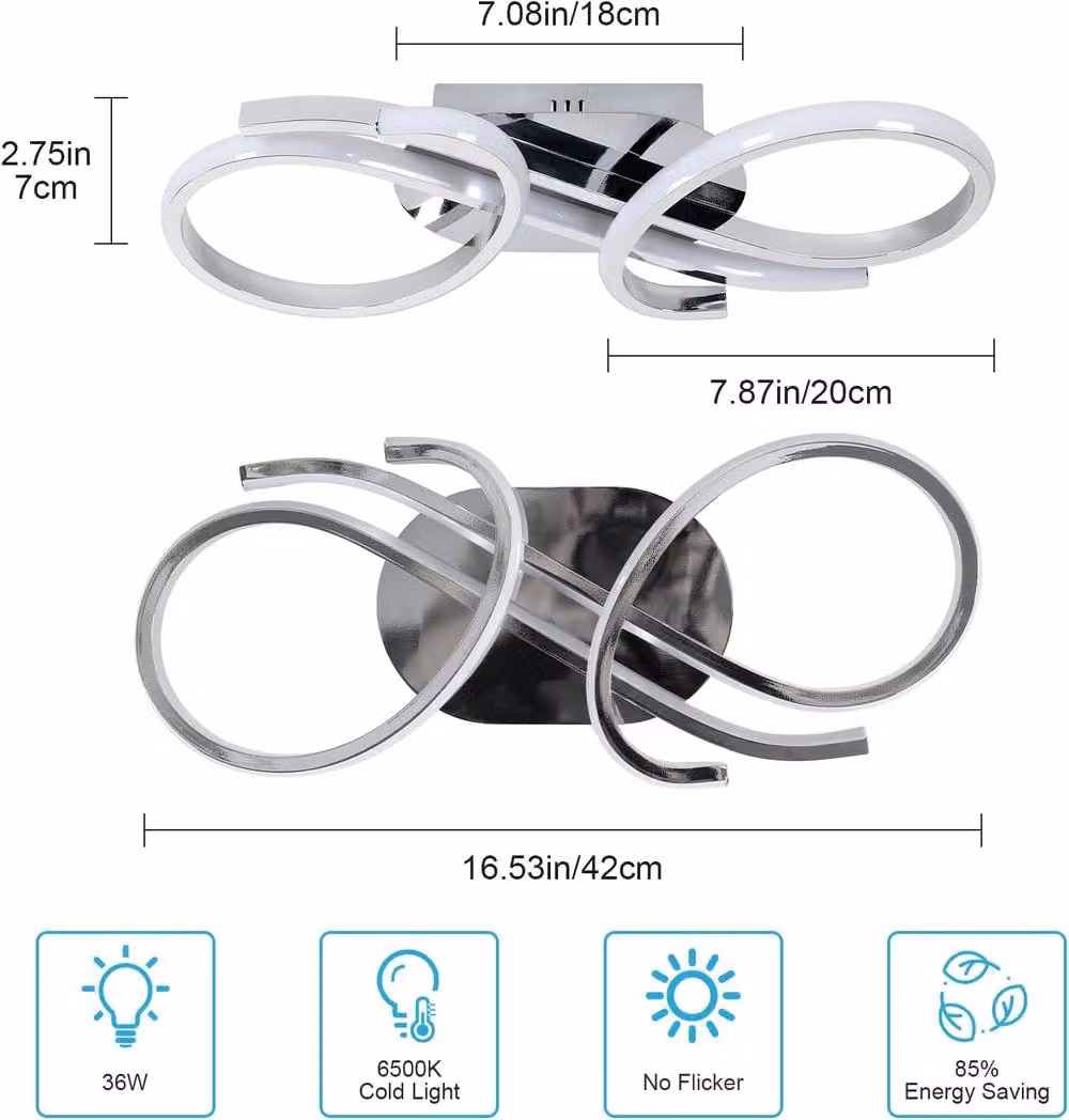 Goeco LED Ceiling Light in Silver, 36 W, Cool White 6500 K, Modern Ring Design – 2