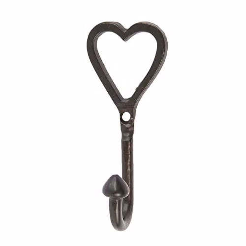 Hammer and Tongs Black Powder-Coated Iron Single Heart Wall Mounted Hook W: 40 mm, H: 100 mm