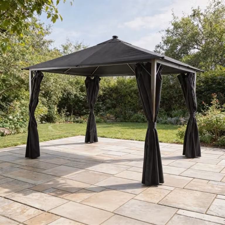 Leisure Grow Savannah Birch 3 x 3m Fabric Gazebo with Solar Lights in Grey and Black