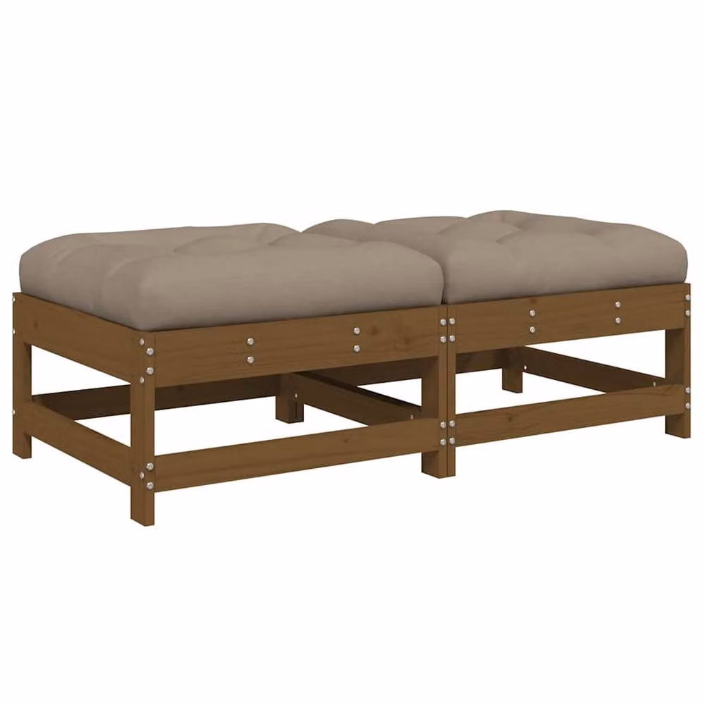 Berkfield Home Beautiful Garden Footstools with Cushions, 2-Piece Set in Honey Brown Solid Pine Wood, W/D/H: 62 x 62 x 32 cm – 2