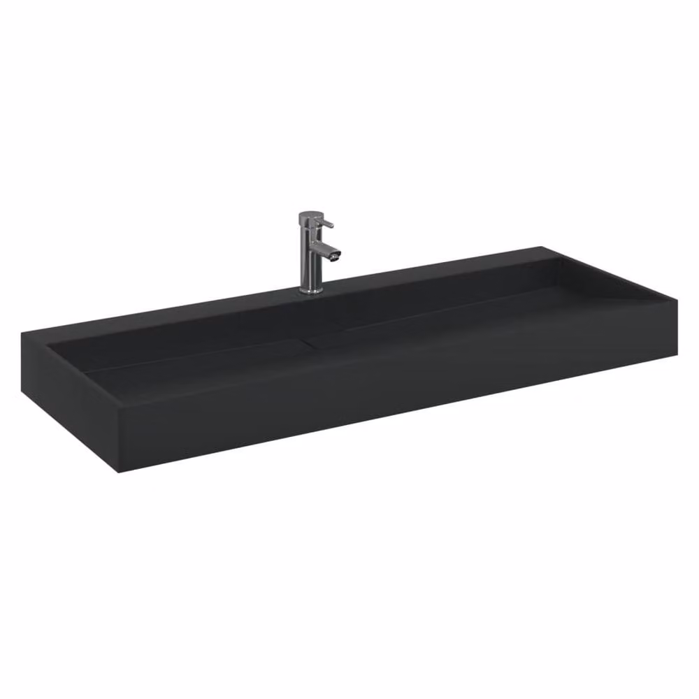 Berkfield Home Rectangular Mineral Cast Countertop Wash Basin in Matt Black, W/D/H: 120 x 46 x 11 cm – 3