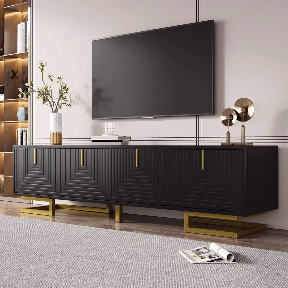 FORGEVIO Modern 4-Door TV Unit in Black Matt Metal, Width: 160 cm – 3