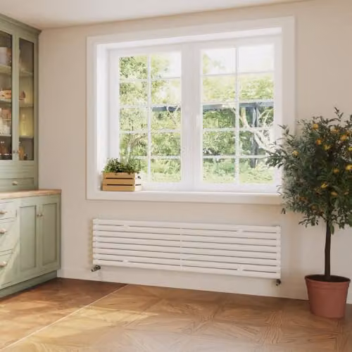 UK Radiators Omeara Axis White Elliptical Tube Horizontal Designer Single Panel Radiator W: 1800 mm, H: 46.4 cm – 2