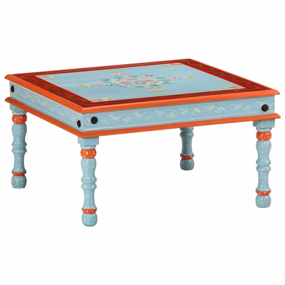Berkfield Home Beautiful Blue Hand Painted Solid Mango Wood Coffee Table W/D/H: 54 x 30 x 7 cm – 2