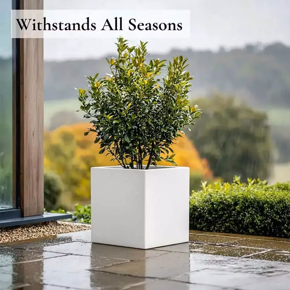 Woven Wood Matte White Square Planter with Galvanised Steel, W/D/H: 50 x 50 x 50 cm – 4