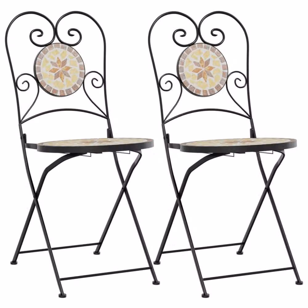 Berkfield Home Beautiful Bistro Chairs, Set of 2, Terracotta and White Ceramic and Metal Foldable Garden Chairs – 2