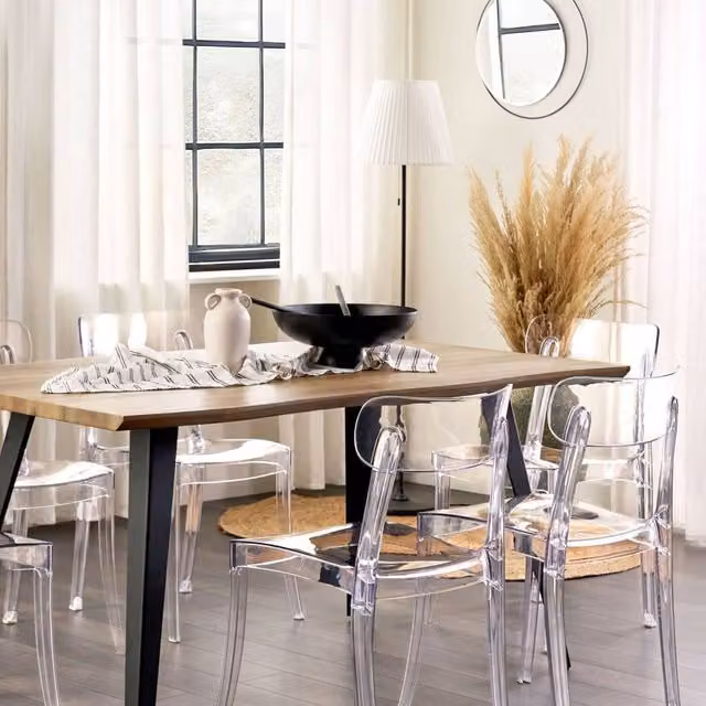 Wyld and Coco Set of 2 Transparent Polycarbonate Armless Stackable Dining Chairs in Clear – 1
