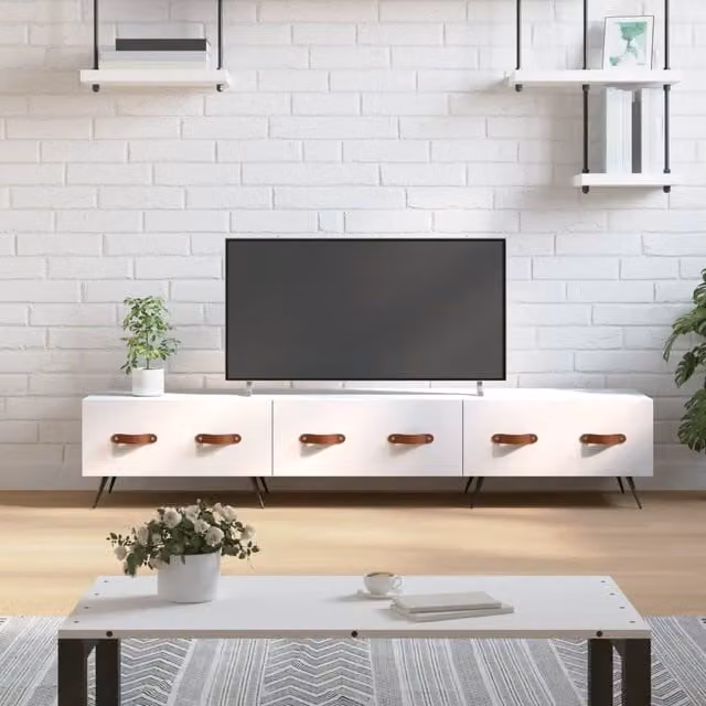 Berkfield Home Mid Century TV Cabinet in White, W/D/H: 150 x 36 x 30 cm – 1