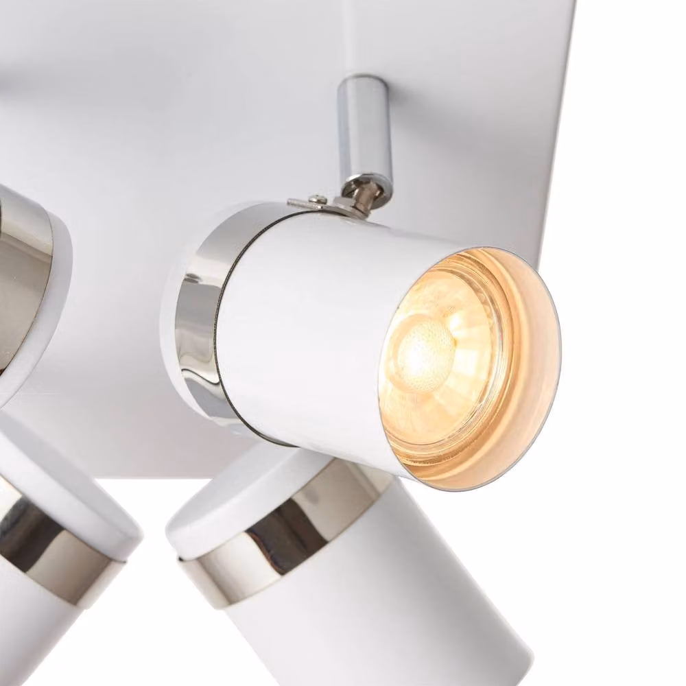 Pagazzi Camden 4 Light White and Chrome Adjustable Square Ceiling Spotlight Plate with GU10 LED Compatibility