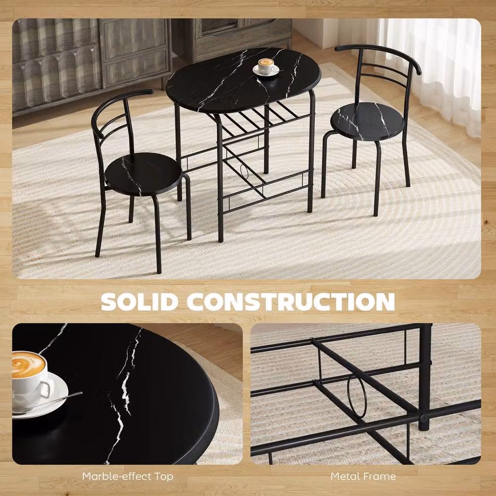 STILVORA Modern Dining Set with Table and 4 Chairs in Black with Wooden Structure – 6