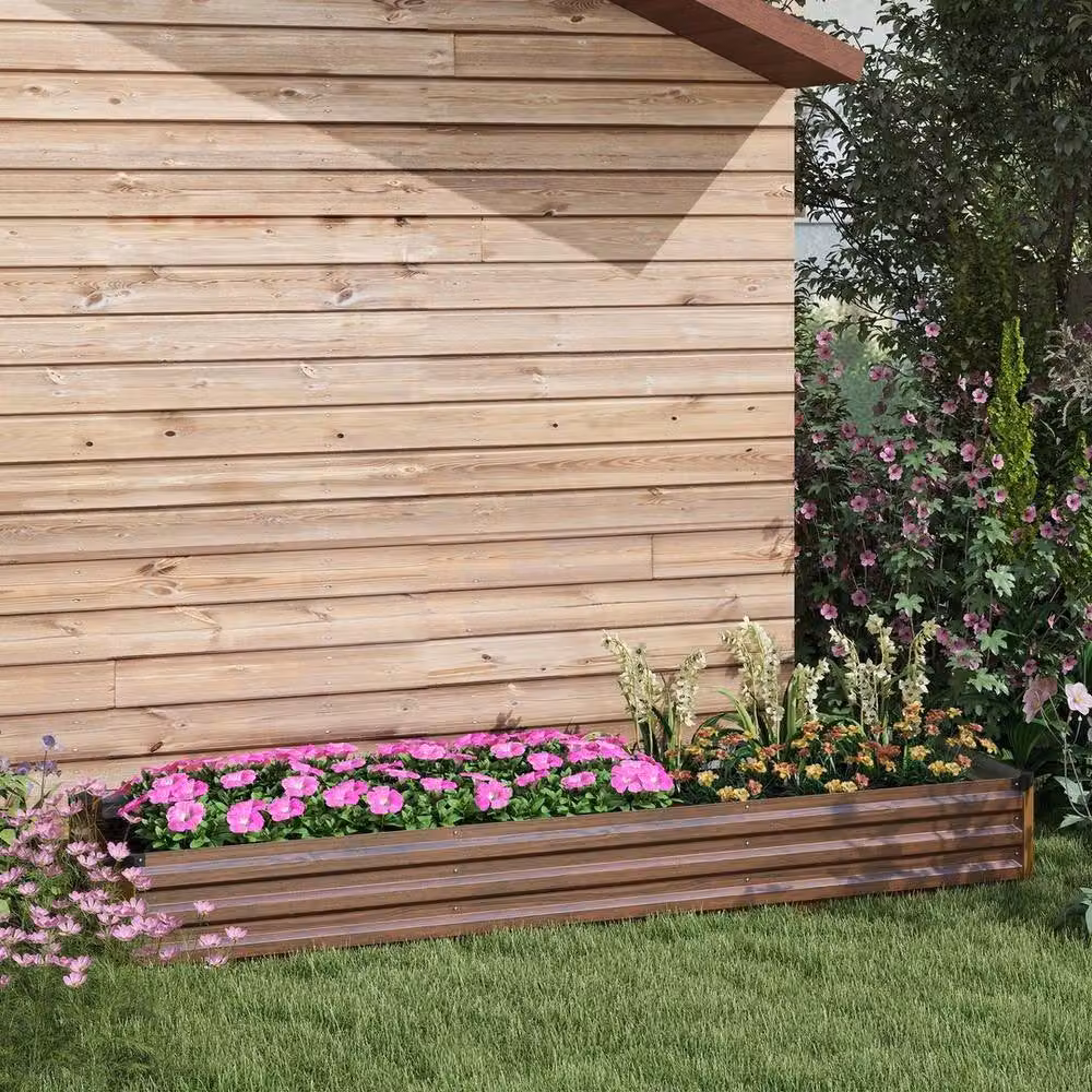 KORVIXA Brown Galvanised Steel Raised Bed for Ornamental Gardens W/D/H: 60 x 60 x 30 cm – 3