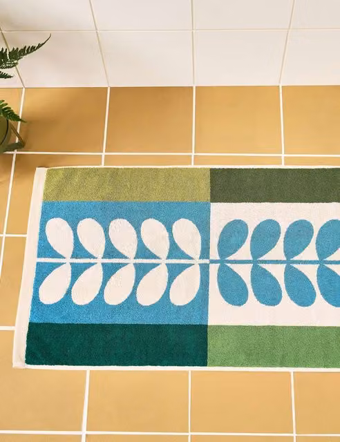Orla Kiely Green Mix Stem Check Pure Cotton Rectangular Bath Mat