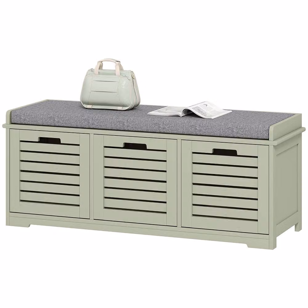STILVORA Shoe Storage Bench with Drawers and Seat in Green Fabric – 2