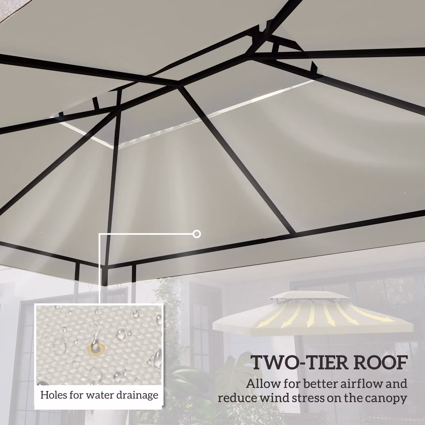 OUTSUNNY 2 Tier Replacement Gazebo Roof Canopy in Beige Polyester, 3 x 4 m – 3