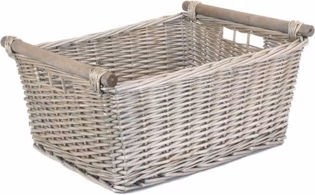 Red Hamper Grey Wicker Storage Basket with Wooden Handles, Width: 41 cm