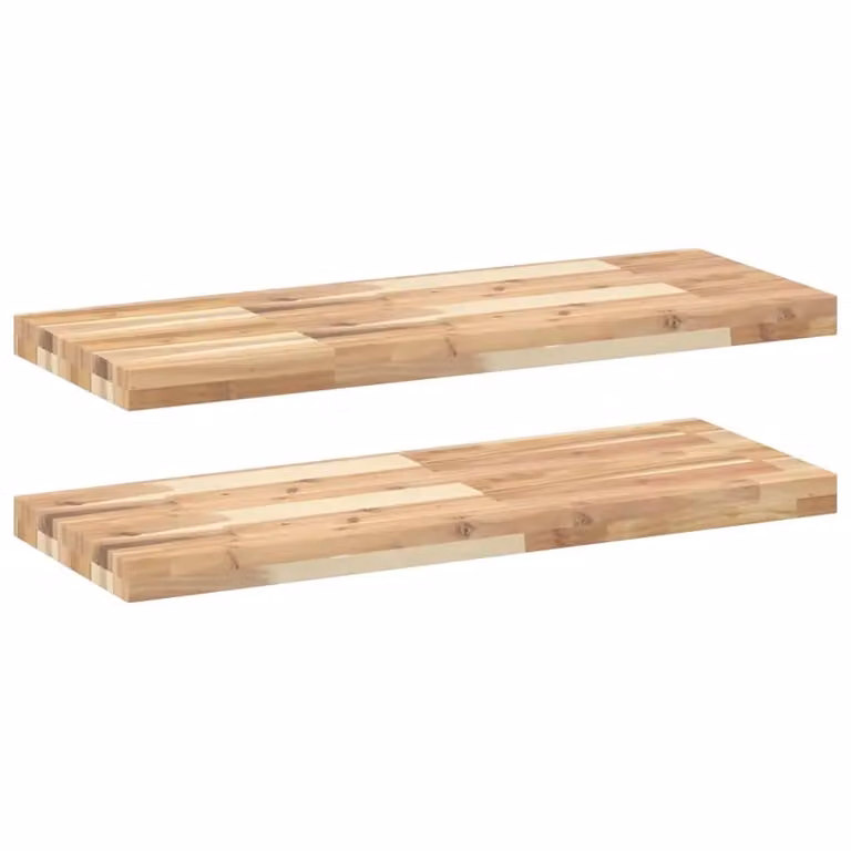 Berkfield Home Set of 2 Floating Shelves in Brown Untreated Solid Acacia Wood, W: 80 cm, D: 30 cm, H: 4 cm