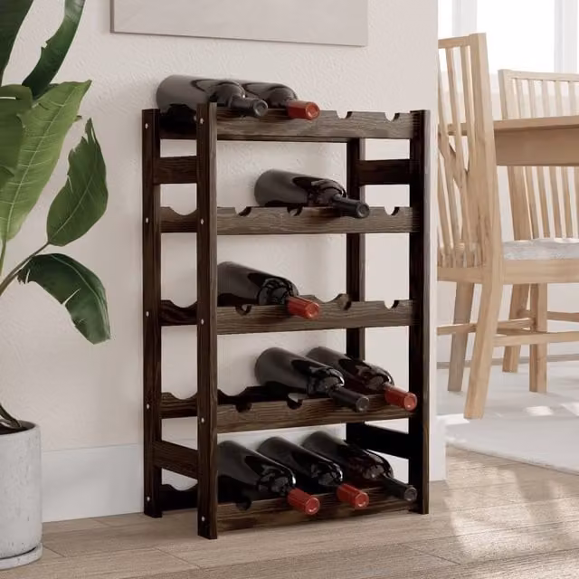 Berkfield Home Black Solid Pine Wall Mounted Rustic Wine Rack for 20 Bottles