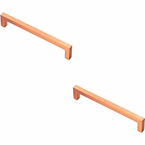 Loops 2 Pack Square Block Bar Pull Handles in Satin Copper, 170 x 10 mm with 160 mm Fixing Centres