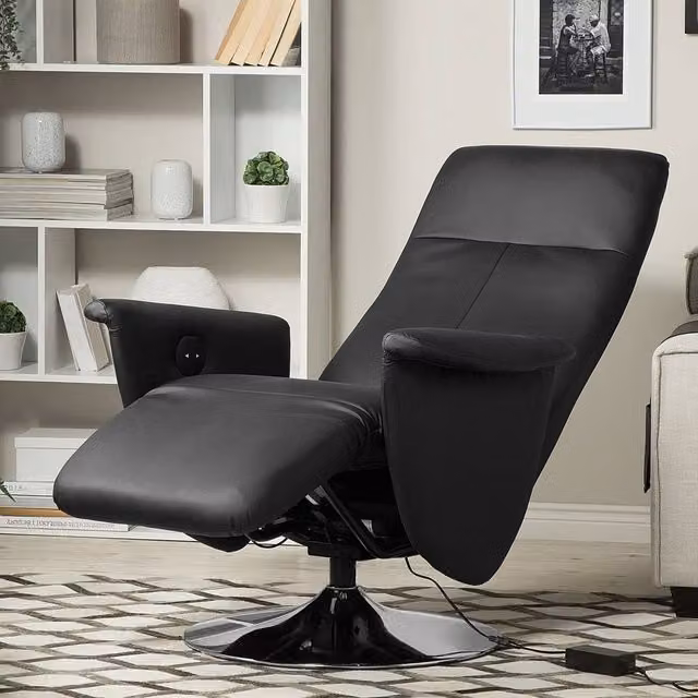 Wyld and Coco High Back Reclining Armchair in Black Faux Leather with Armrests