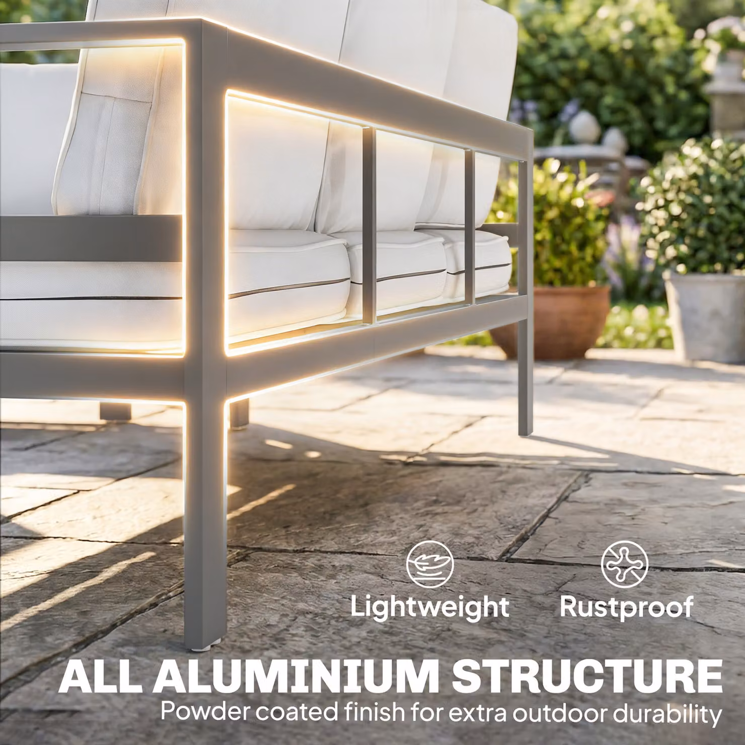 Outsunny 5 Piece Aluminium Garden Furniture Set with Grey Olefin Cushions – 2