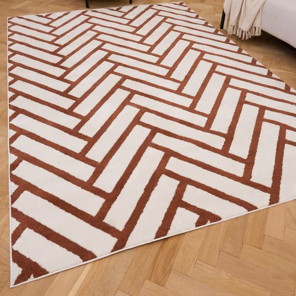 THE RUGS Loft Herringbone Soft Pile Area Rug in Terracotta, W: 160 cm, D: 230 cm – 2