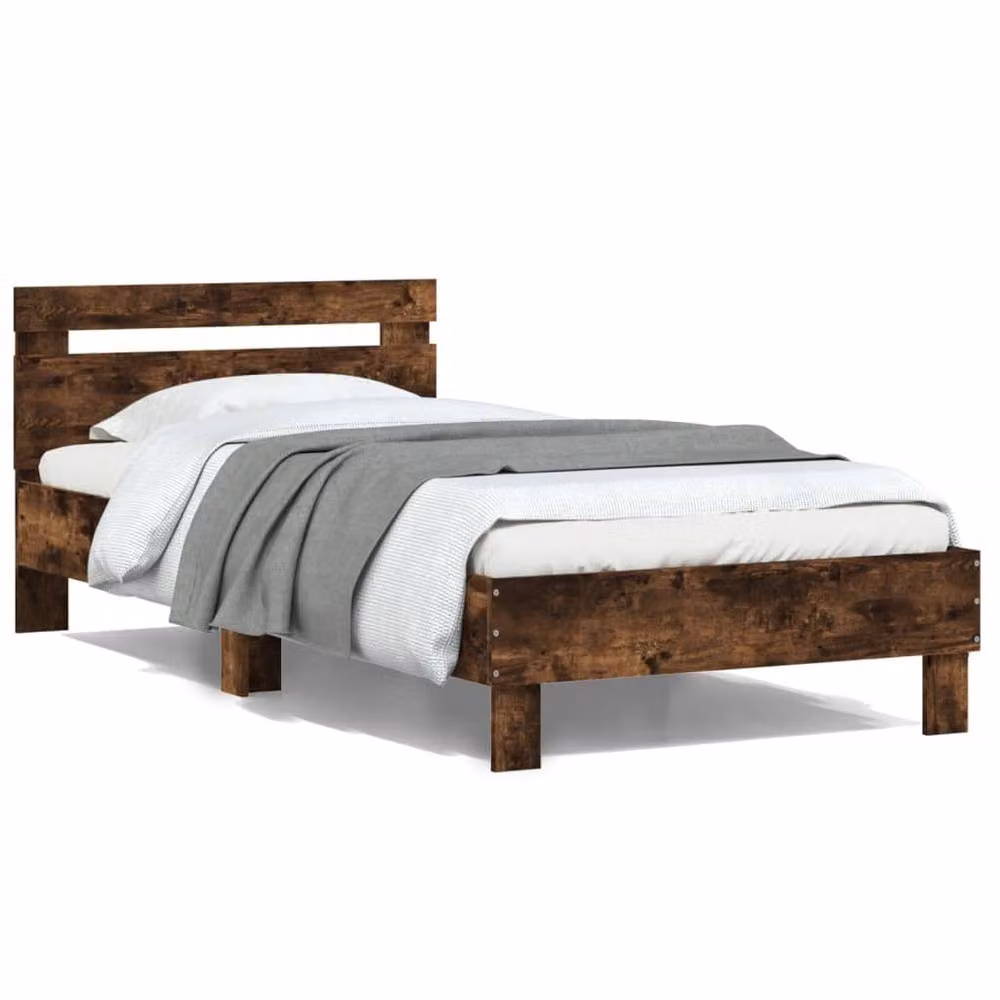 Berkfield Home Durable Bed Frame with Headboard in Smoked Oak Brown, W/D/H: 100 x 200 x 70 cm – 3