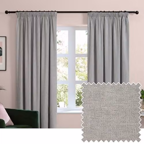 Furn Silver Chenille Blackout Pencil Pleat Curtains, Pair, W: 229 cm x H: 229 cm – 1