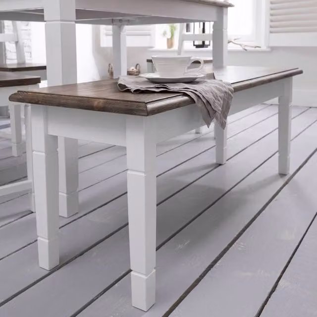 Nöa and Nani Canterbury Medium Rustic Wood Bench in White and Dark Pine