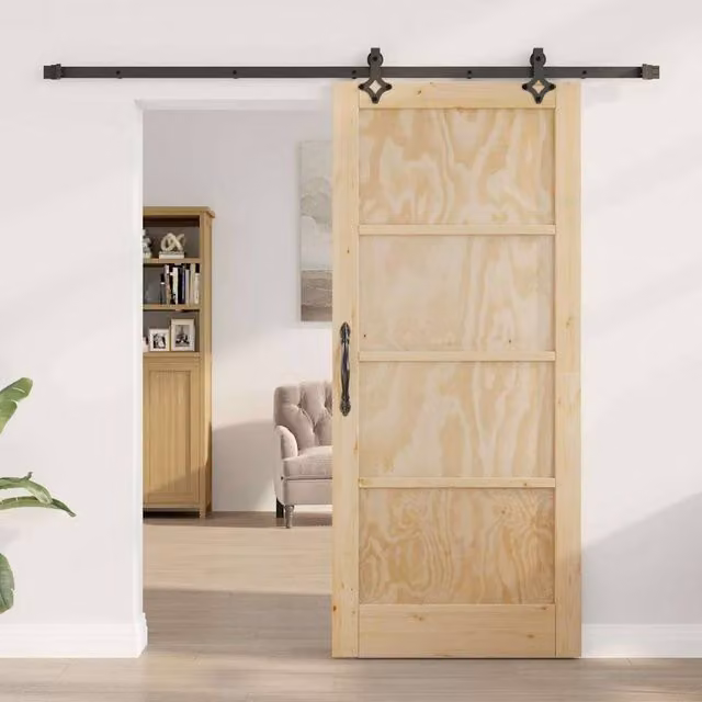 Berkfield Home Orkdal Solid Wood Pine Sliding Door with Hardware Set in Beige