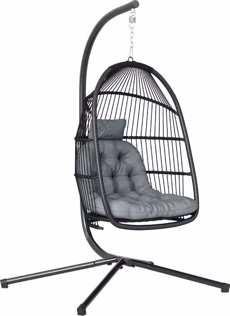 Outsunny Rattan Hanging Egg Chair with Stand and Cushion in Dark Grey