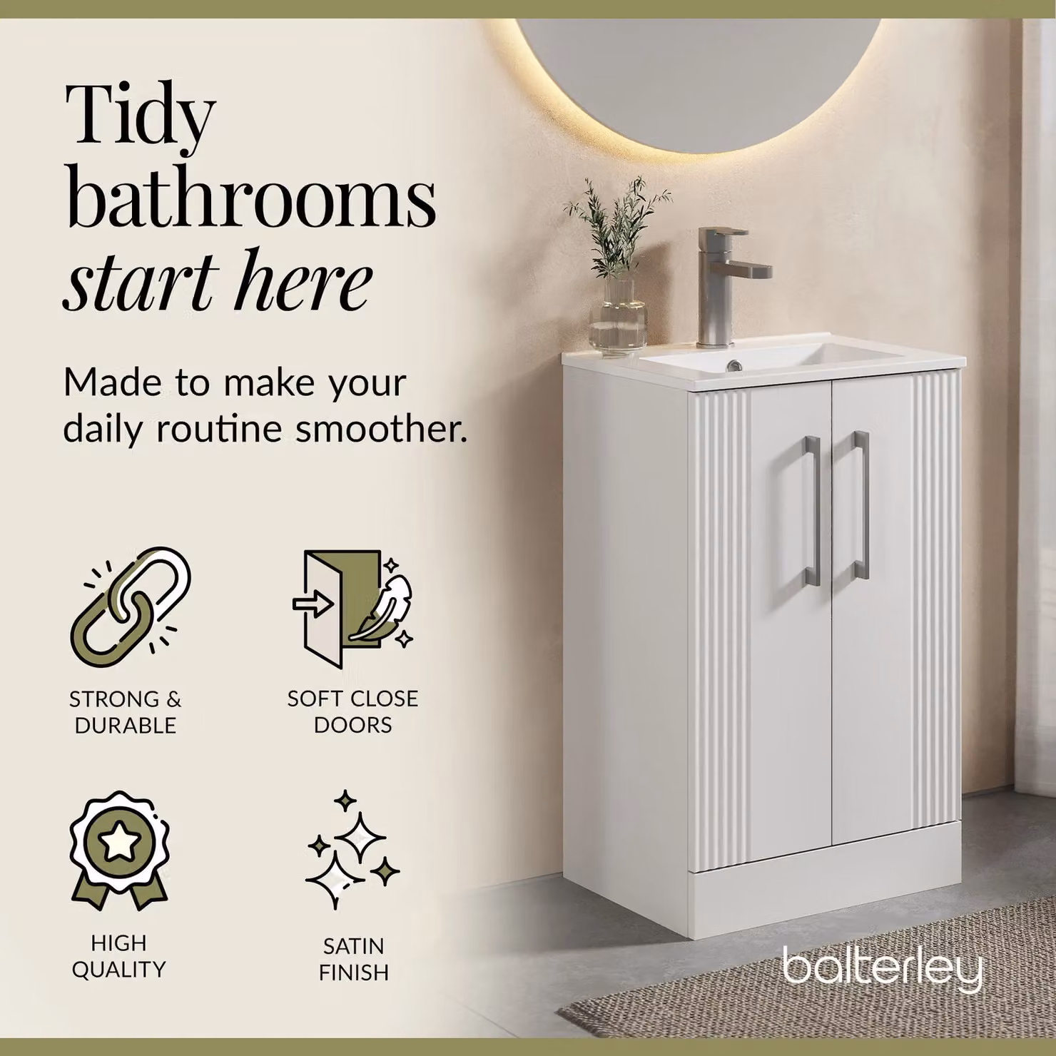 Balterley Floor Standing White Bathroom Vanity Unit with Rectangular Basin and Soft Close 2 Doors – 2