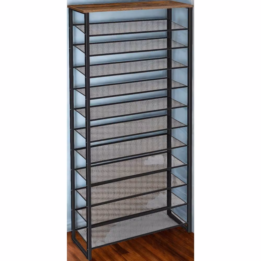 FURNOS 12-Tier Large Hallway Shoe Rack Storage Organiser in Brown and Black, W/D/H: 75 x 28.5 x 191 cm – 3