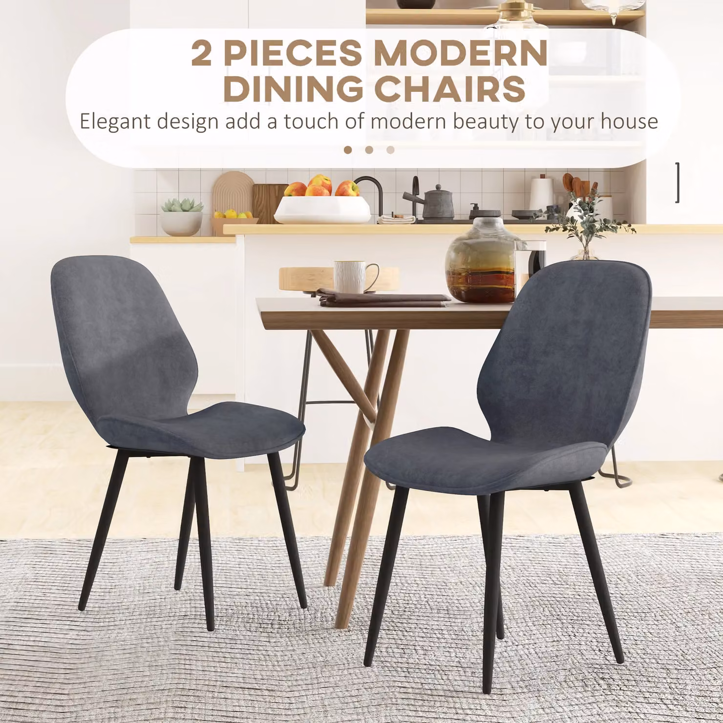 HOMCOM Set of 2 Grey Velvet Upholstered Dining Chairs with Metal Legs – 4