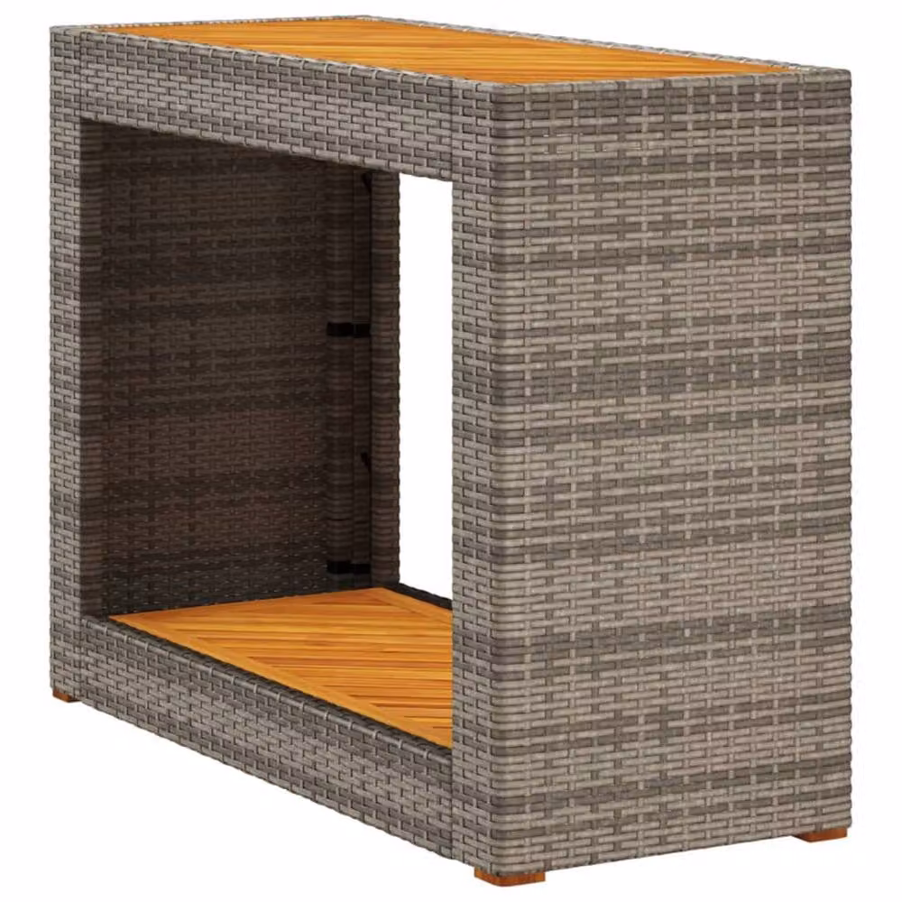 Berkfield Home Garden Grey Poly Rattan Side Table with Oiled Acacia Wood Top, W/D/H: 100 x 40 x 75 cm – 2