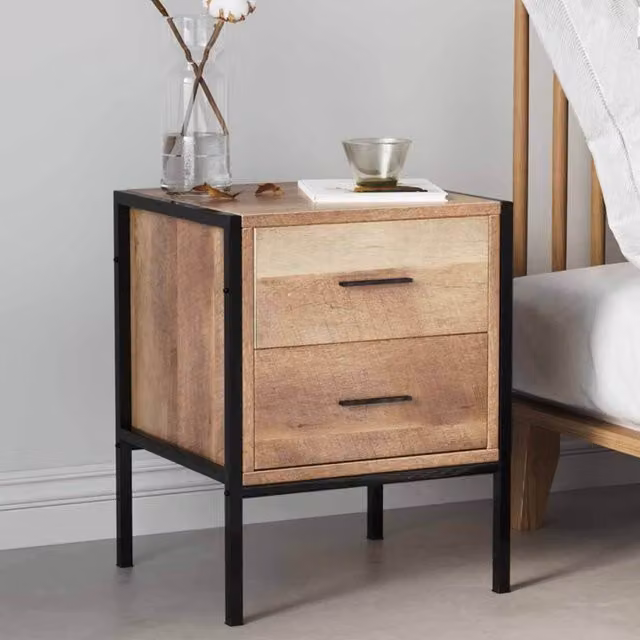 Livingandhome Retro 2 Drawer Nightstand Storage Cabinet in Brown
