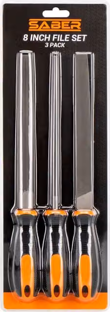 Saber 3 Piece 200mm Half Round Steel File Set in Silver