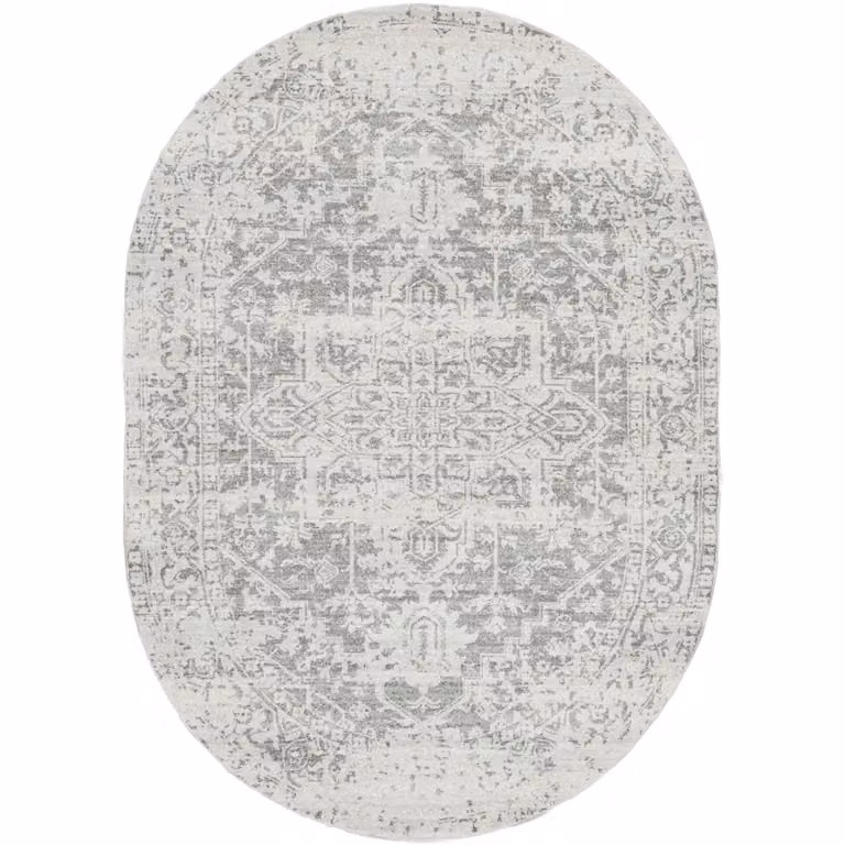 Livabliss Harput Vintage Boho Living Room Rug in Grey, Blue, Orange and White, W: 200 cm, D: 275 cm