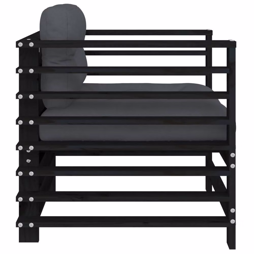 Berkfield Home Set of 2 Rustic Black Solid Pine Garden Chairs with Cushions – 5