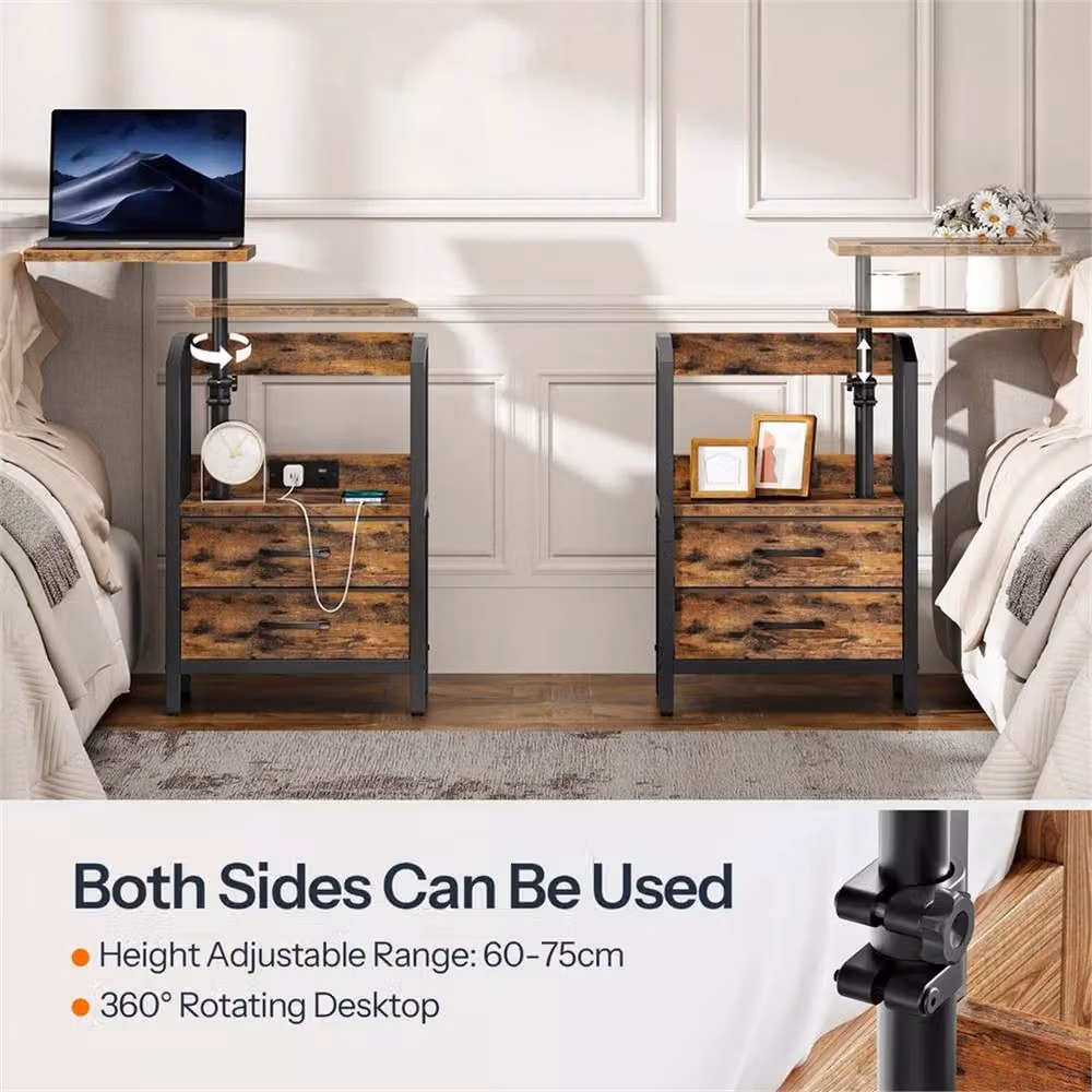 FORGEVIO Brown Bedside Table and Industrial Style Nightstand, W/D/H: 43.5 x 30 x 75 cm – 4