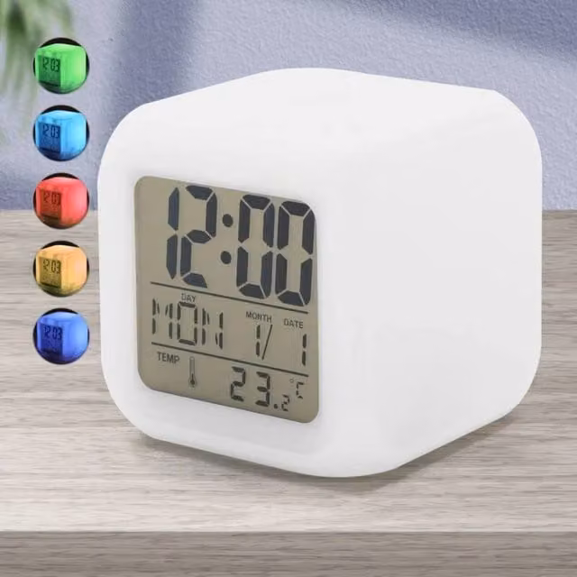 NESTLUNE 7 Colour LED Wake Up Alarm Clock Digital Night Light in White – 1