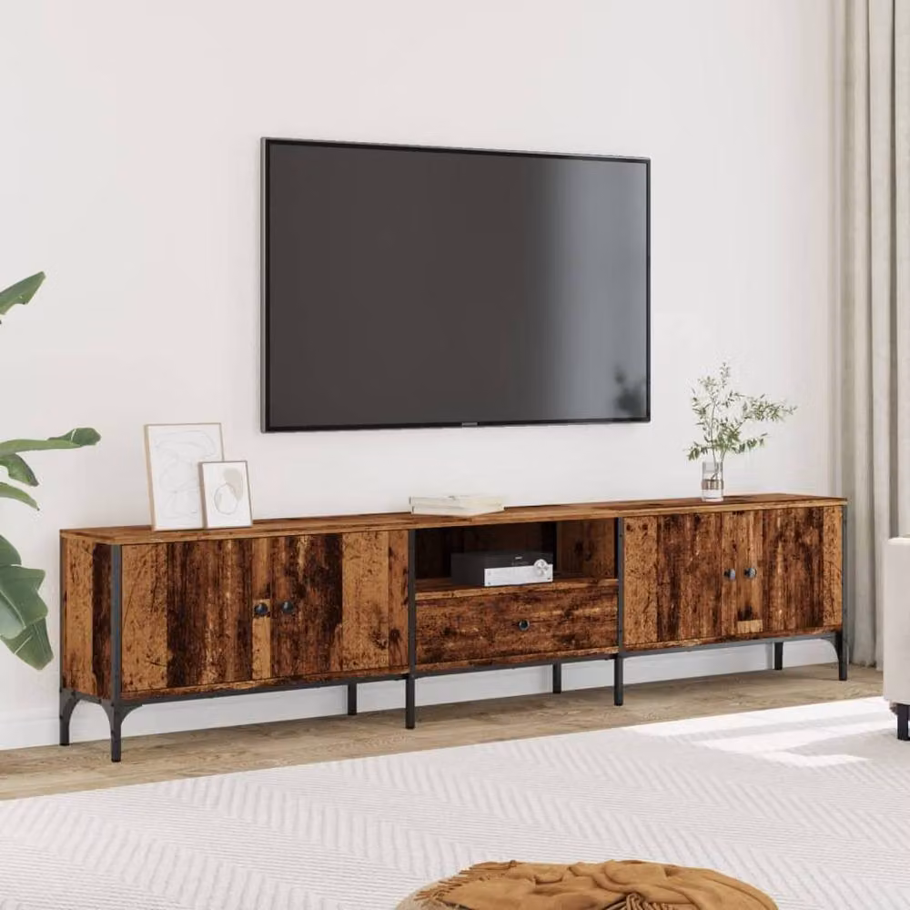 Berkfield Home TV Cabinet in Old Wood Brown with Drawer, W/D/H: 200 x 25 x 44 cm – 2