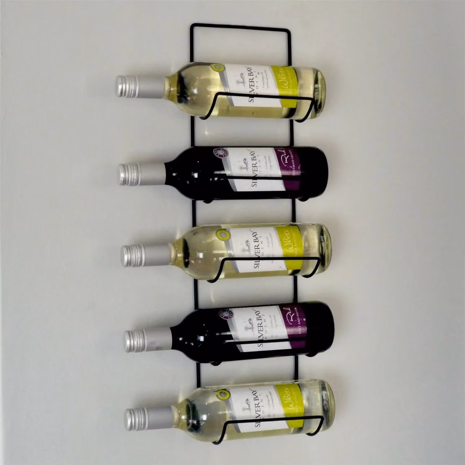 Xample Matt Black Metal Wall Mounted 5 Bottle Wine Rack Storage Shelf – 5