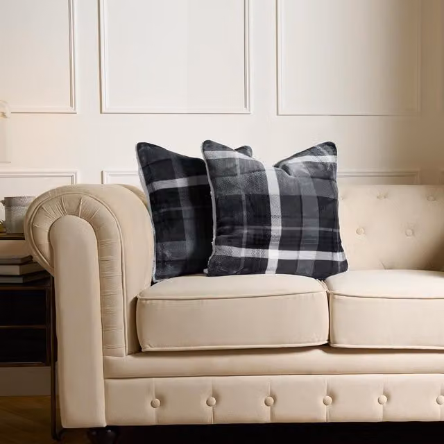 OHS Winsford Flannel Check Cushion Covers, Grey, Pack of 2