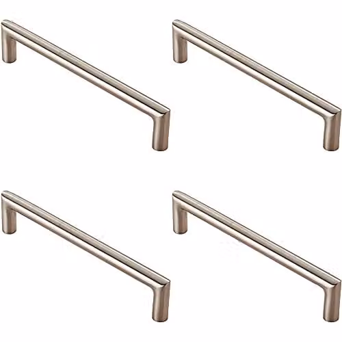 Loops 4 Pack Mitred Round Bar Pull Handle in Brushed Silver Stainless Steel, 138 x 10 mm, 128 mm Fixing Centres