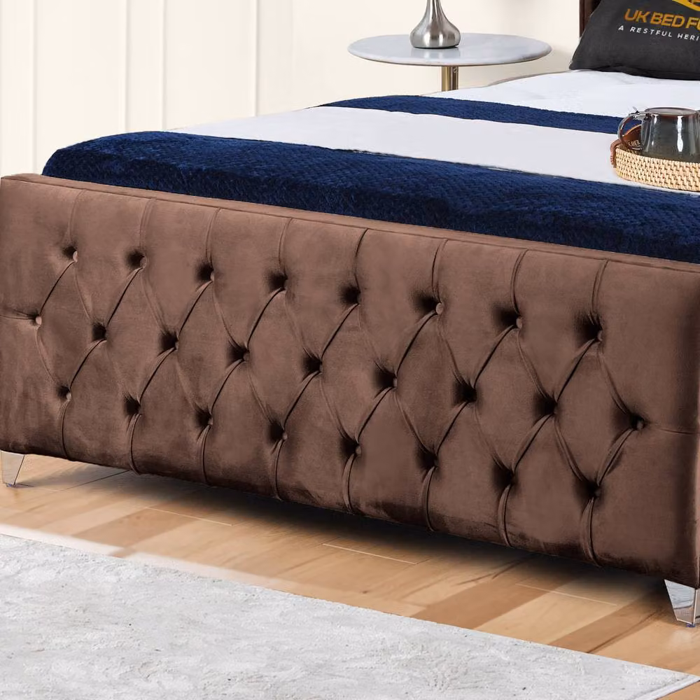 UK Bed Furniture Windsor Wingback Gas Lift Storage Upholstered Bed in Brown, Double (140 x 200 cm) – 3