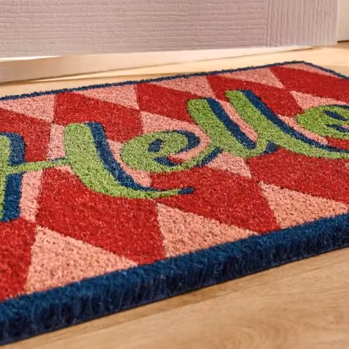 OHS Hello Slogan Coir Doormat, Pink and Red, W/D/H: 60 x 40 x 1 cm – 2