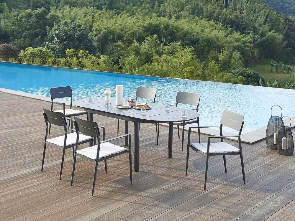 MYLIA Extendable Aluminium Garden Dining Table in Anthracite Grey – 3