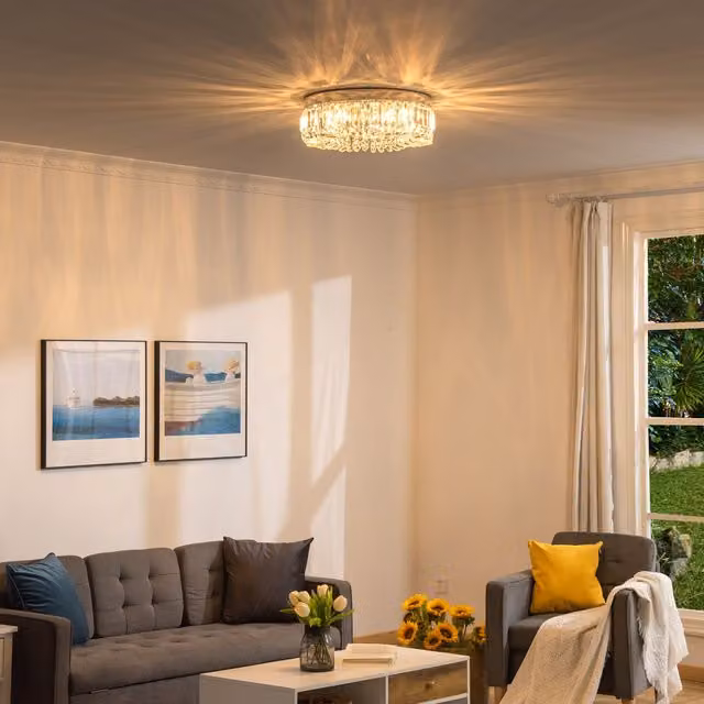 HOMCOM Modern Crystal Ceiling Light in Silver Stainless Steel and Transparent Glass